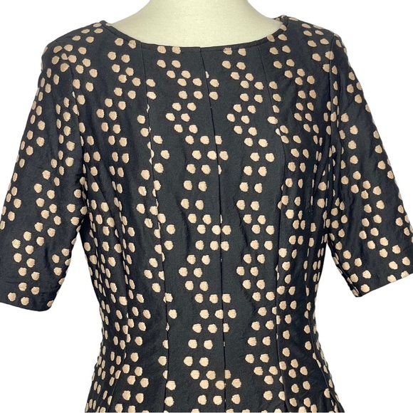 Gabby Skye Dress Womens 8 Black Cream Polka Dots Elbow Sleeves Exposed Zipper - Picture 2 of 10